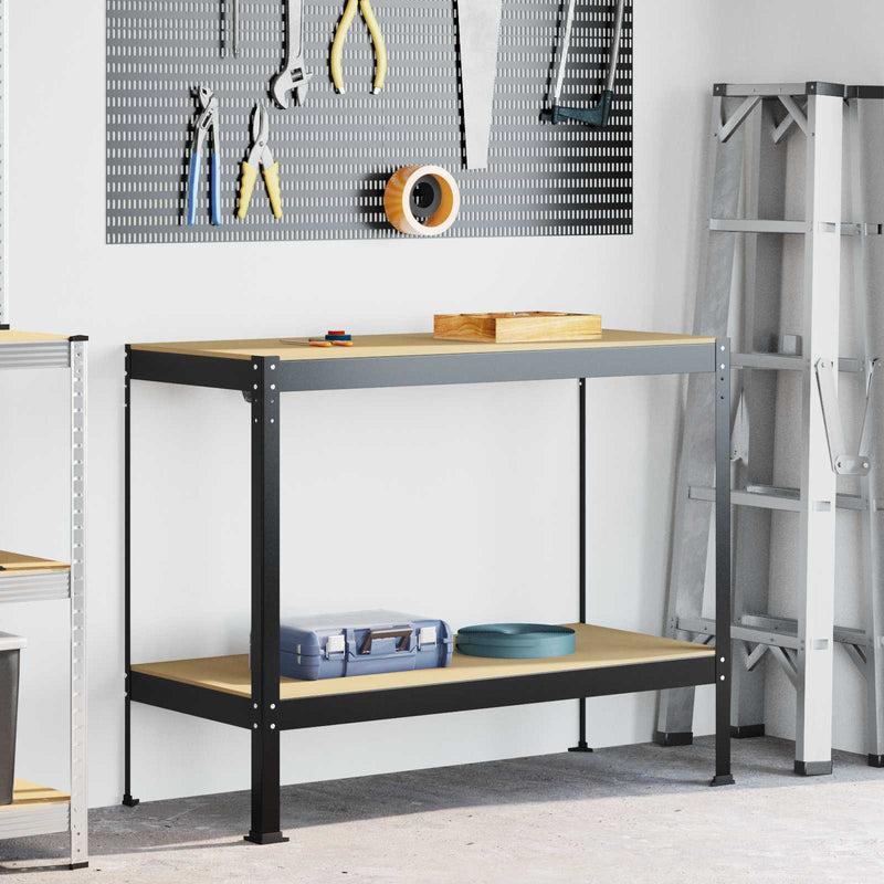 Load image into Gallery viewer, Vidaxl werkbanken met plank zwart 115 x 55 x 91 cm bewerkt hout
