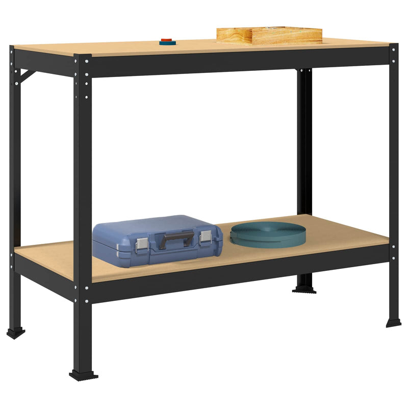 Load image into Gallery viewer, Vidaxl werkbanken met plank zwart 115 x 55 x 91 cm bewerkt hout
