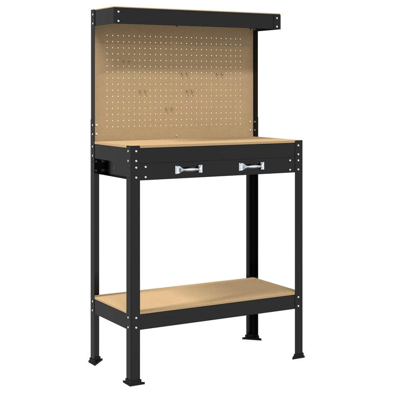 Load image into Gallery viewer, Vidaxl werkbank met lade met plank zwart 81 x 41 x 145 cm metaal

