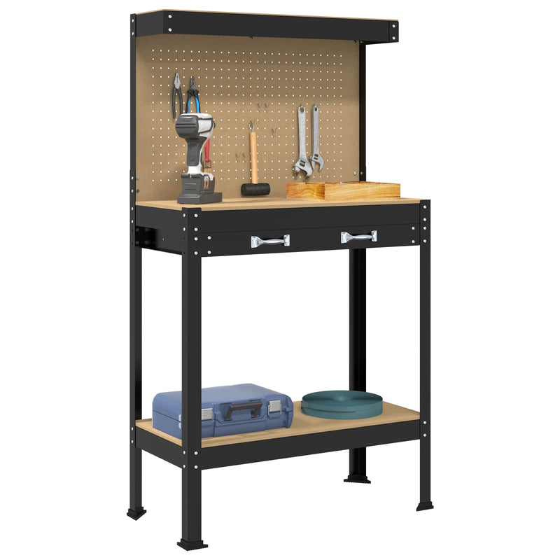 Load image into Gallery viewer, Vidaxl werkbank met lade met plank zwart 81 x 41 x 145 cm metaal
