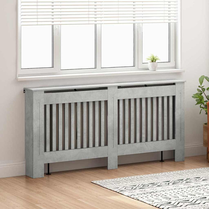 Load image into Gallery viewer, Vidaxl radiatorafdekking beton grijs 172 x 19 x 81,5 cm bewerkt hout
