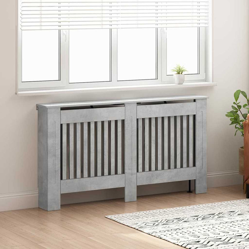Load image into Gallery viewer, Vidaxl radiatorafdekking beton grijs 152 x 19 x 81,5 cm bewerkt hout

