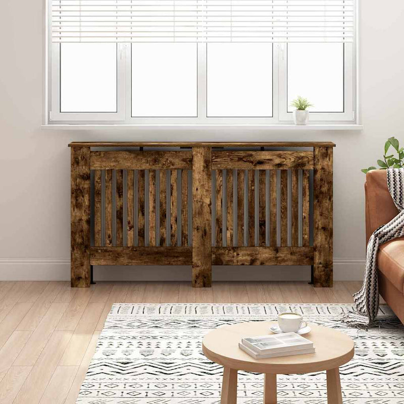 Load image into Gallery viewer, Vidaxl radiatorafdekking gerookt eiken 152 x 19 x 81,5 cm bewerkt hout
