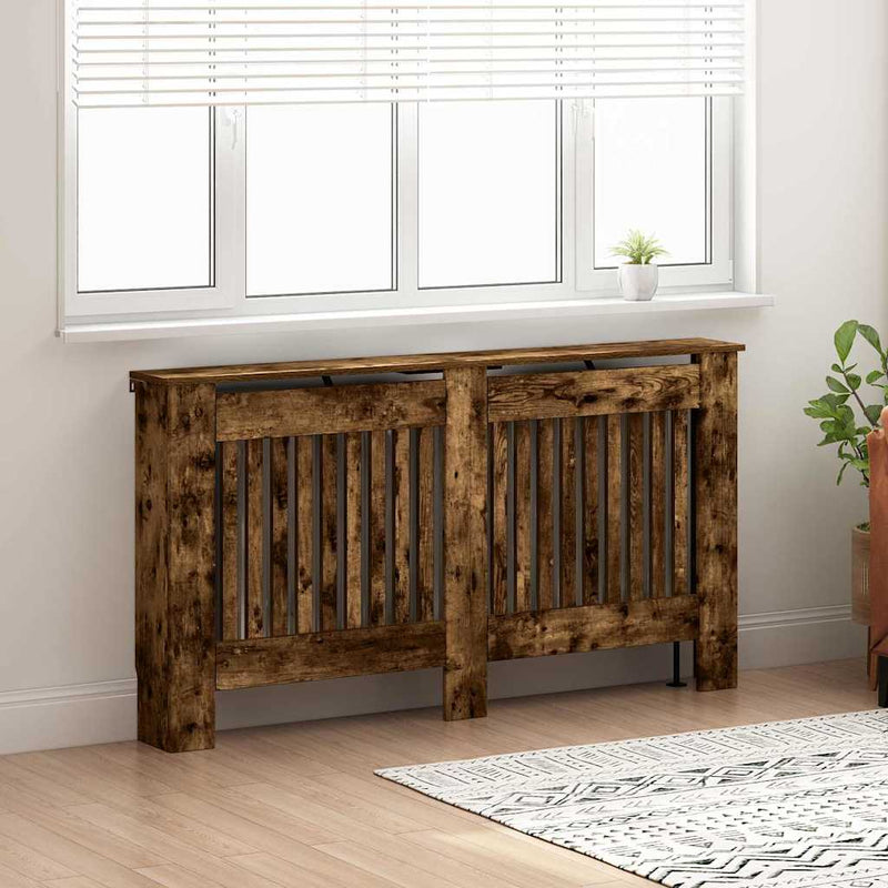 Load image into Gallery viewer, Vidaxl radiatorafdekking gerookt eiken 152 x 19 x 81,5 cm bewerkt hout

