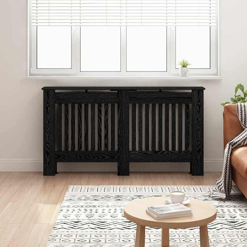 Load image into Gallery viewer, Vidaxl radiatorafdekking zwart eiken 152 x 19 x 81,5 cm bewerkt hout
