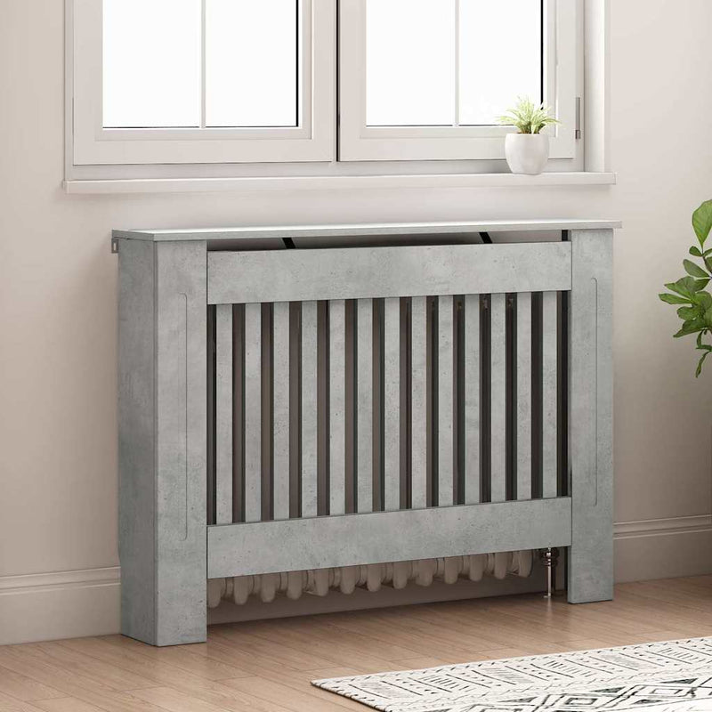 Load image into Gallery viewer, Vidaxl radiatorafdekking beton grijs 112 x 19 x 81,5 cm bewerkt hout
