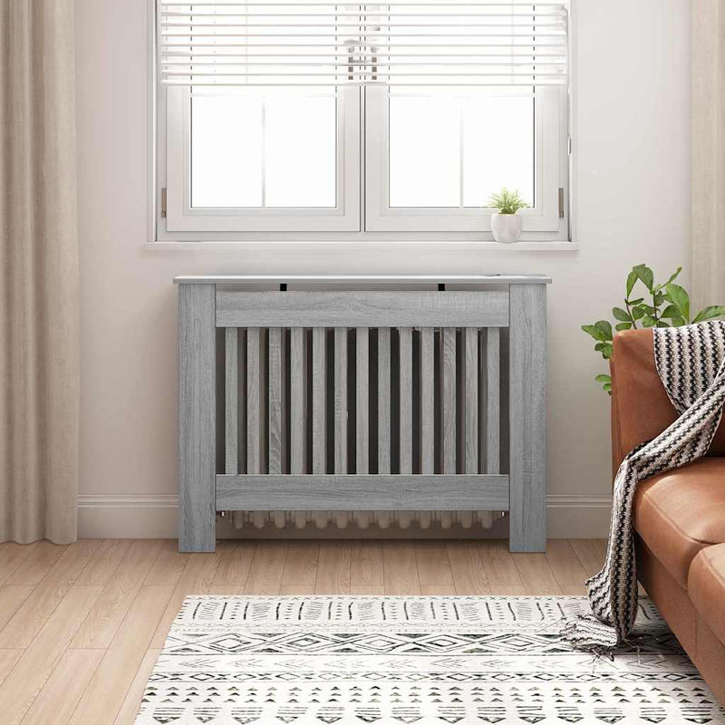 Load image into Gallery viewer, Vidaxl radiatorafdekking grijs sonoma 112 x 19 x 81,5 cm bewerkt hout
