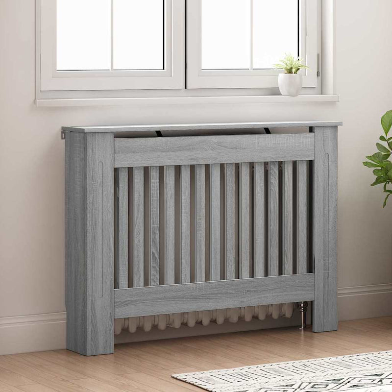 Load image into Gallery viewer, Vidaxl radiatorafdekking grijs sonoma 112 x 19 x 81,5 cm bewerkt hout
