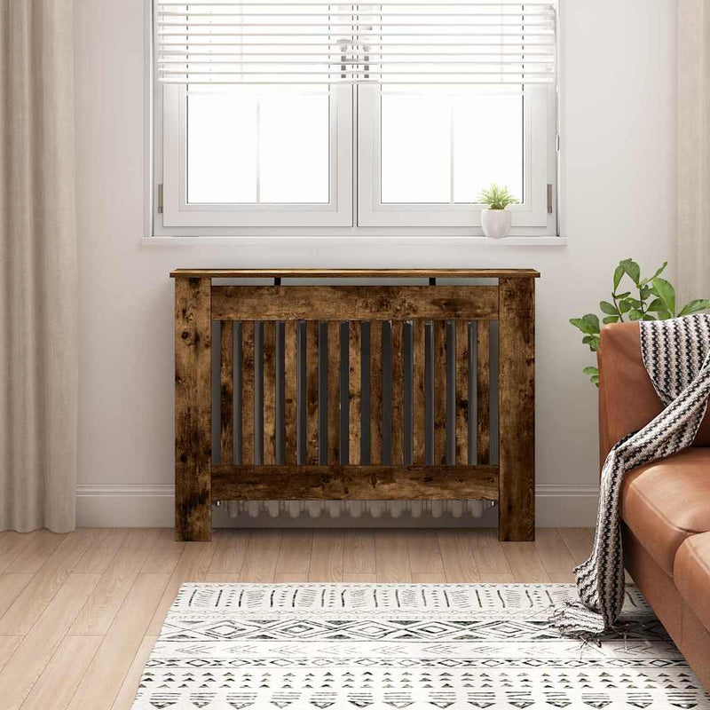Load image into Gallery viewer, Vidaxl radiatorafdekking gerookt eiken 112 x 19 x 81,5 cm bewerkt hout
