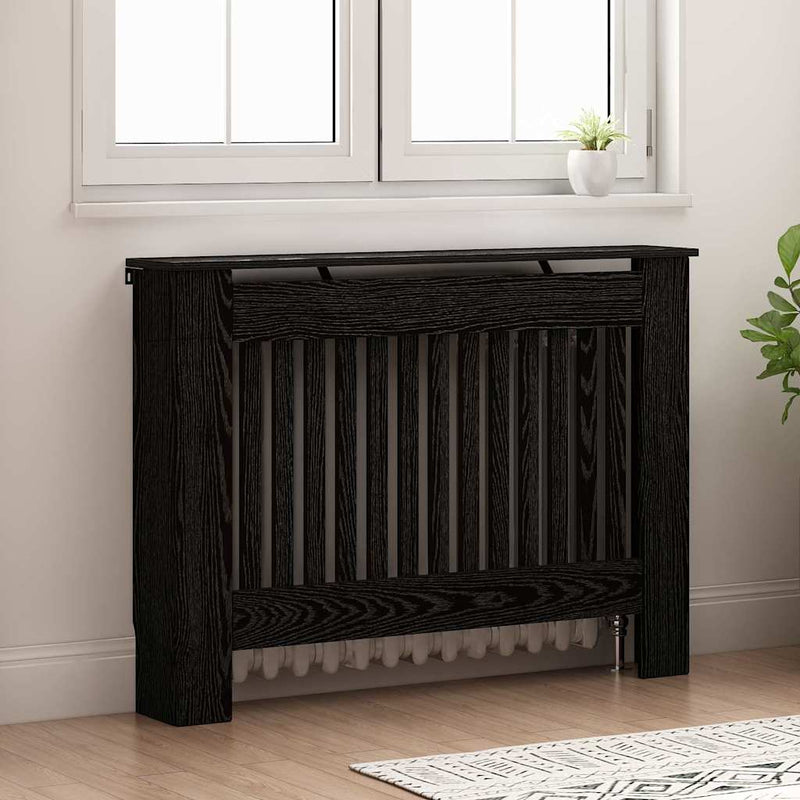 Load image into Gallery viewer, Vidaxl radiatorafdekking zwart eiken 112 x 19 x 81,5 cm bewerkt hout
