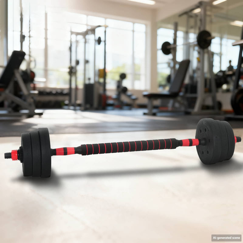 Load image into Gallery viewer, Vidaxl 2-in-1 halter-barbell set 30kg zwart en rood
