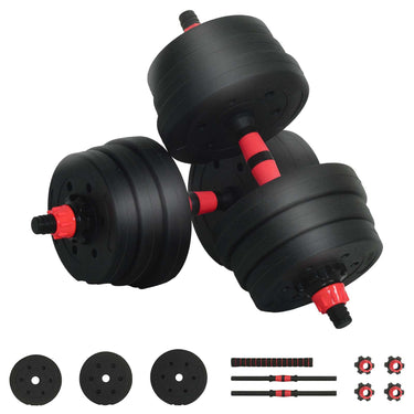 Vidaxl 2-in-1 halter-barbell set 30kg zwart en rood