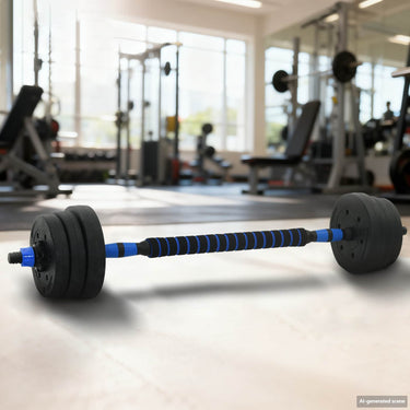 Vidaxl 2-in-1 halter-barbell set 30kg zwart en blauw