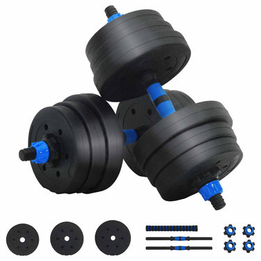 Vidaxl 2-in-1 halter-barbell set 30kg zwart en blauw
