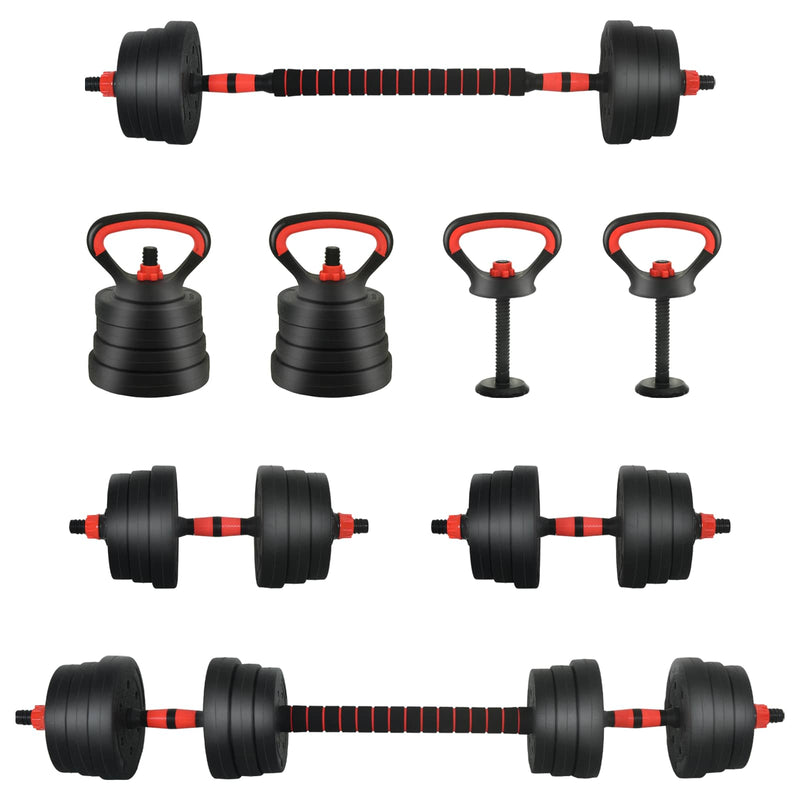 Load image into Gallery viewer, Vidaxl 2-in-1 halter-barbell set 30kg zwart en rood
