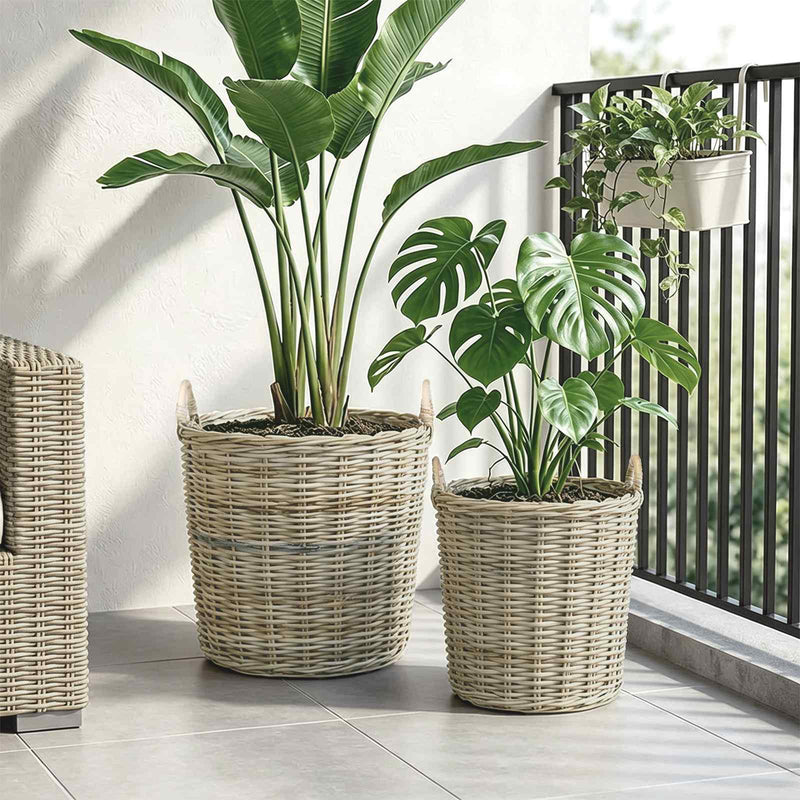 Load image into Gallery viewer, Vidaxl plantermand met opslag gendt 2 st natuurlijk grijs kubu rattan
