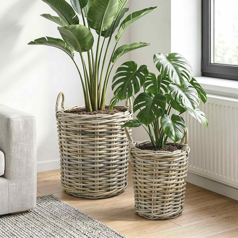 Load image into Gallery viewer, Vidaxl plantmand met opslag gendt 2 st natuurlijk grijs kubu rattan
