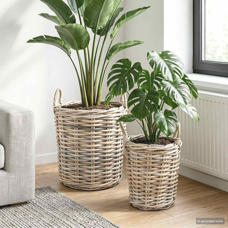 Load image into Gallery viewer, Vidaxl plantmand met opslag 2 pcs grijs kubu rattan
