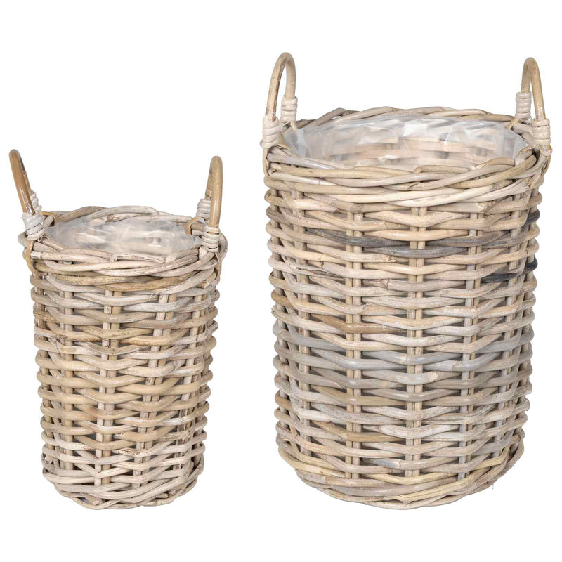 Load image into Gallery viewer, Vidaxl plantmand met opslag 2 pcs grijs kubu rattan
