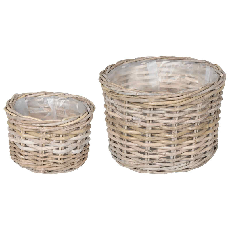 Load image into Gallery viewer, Vidaxl bloempot mand met opslag 2 pcs grijs kubu rattan

