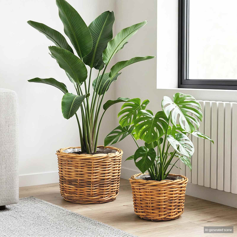 Load image into Gallery viewer, Vidaxl bloempot mand met opslag 2 pcs bruin kubu rattan
