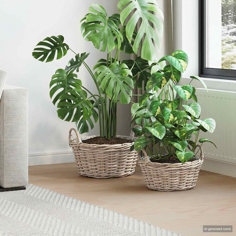 Load image into Gallery viewer, Vidaxl plantenmand met opslag 2 pcs grijs lacak riet
