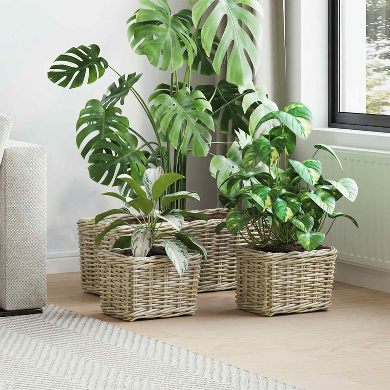 Load image into Gallery viewer, Vidaxl plantenmand met opslag gendt 3 st natuurlijk grijs kubu rattan
