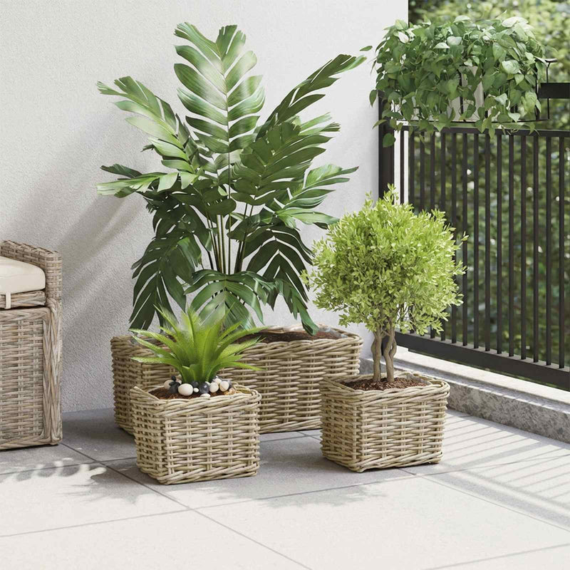 Load image into Gallery viewer, Vidaxl plantenmand met opslag gendt 3 st natuurlijk grijs kubu rattan
