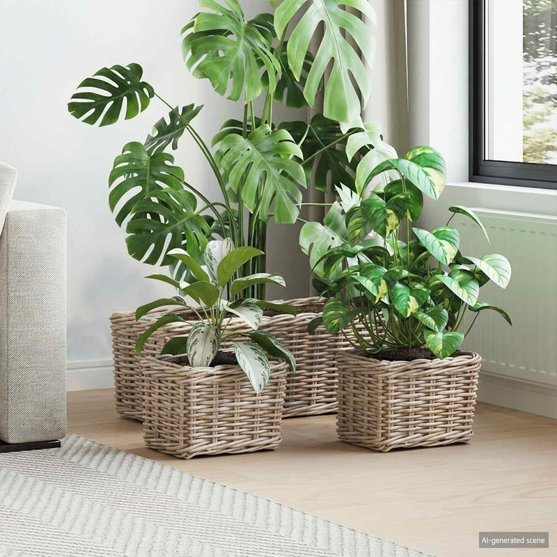 Load image into Gallery viewer, Vidaxl plantenmand met opslag 3 pcs grijs kubu rattan
