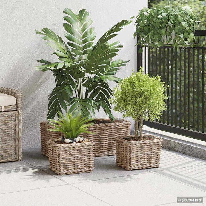 Load image into Gallery viewer, Vidaxl plantenmand met opslag 3 pcs grijs kubu rattan
