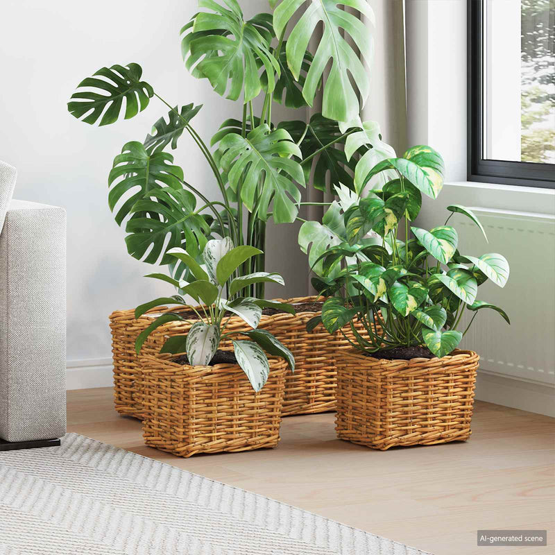 Load image into Gallery viewer, Vidaxl plantenmand met opslag 3 pcs bruin kubu rattan
