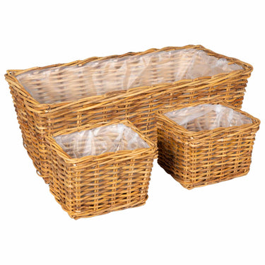 Vidaxl plantenmand met opslag 3 pcs bruin kubu rattan