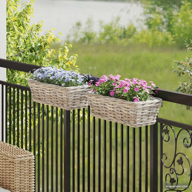 Load image into Gallery viewer, Vidaxl hangende bloempot mand 2 pcs grijs 48 x 22 x 15 cm lacak riet
