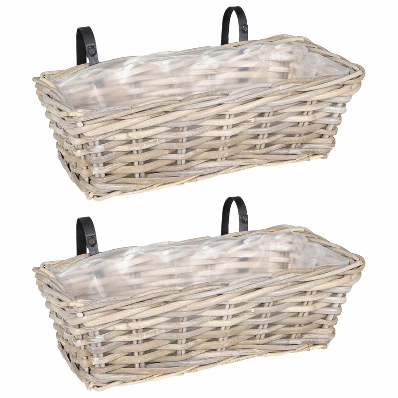Load image into Gallery viewer, Vidaxl hangende bloempot mand 2 pcs grijs 48 x 22 x 15 cm lacak riet
