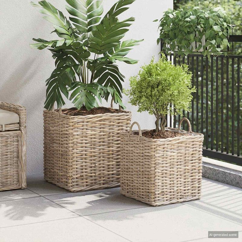 Load image into Gallery viewer, Vidaxl plantenmand met opslag 2 pcs grijs lacak riet

