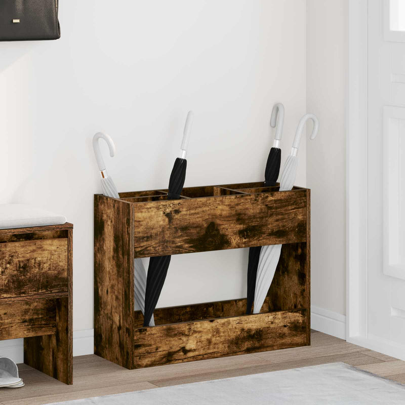 Load image into Gallery viewer, Vidaxl paraplu standaard gerookt eiken 65 x 24 x 50 cm bewerkt hout
