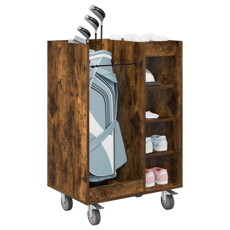 Load image into Gallery viewer, Vidaxl golfkast met wiel effen gerookt eiken 65 x 45 x 98 cm
