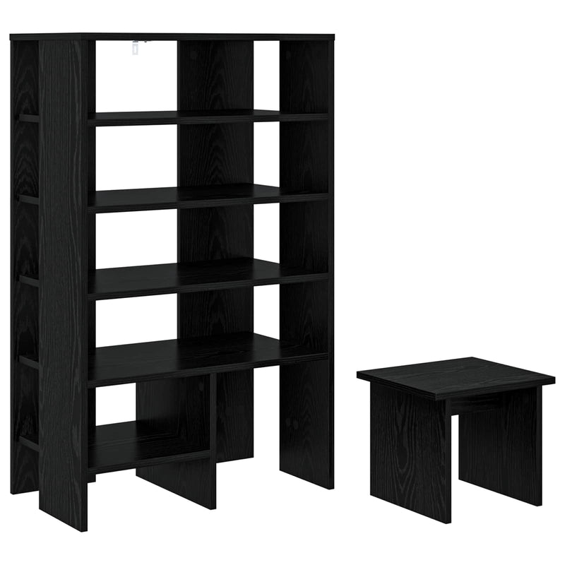 Load image into Gallery viewer, Vidaxl schoenenkast met plank 2 pcs zwart eiken bewerkt hout
