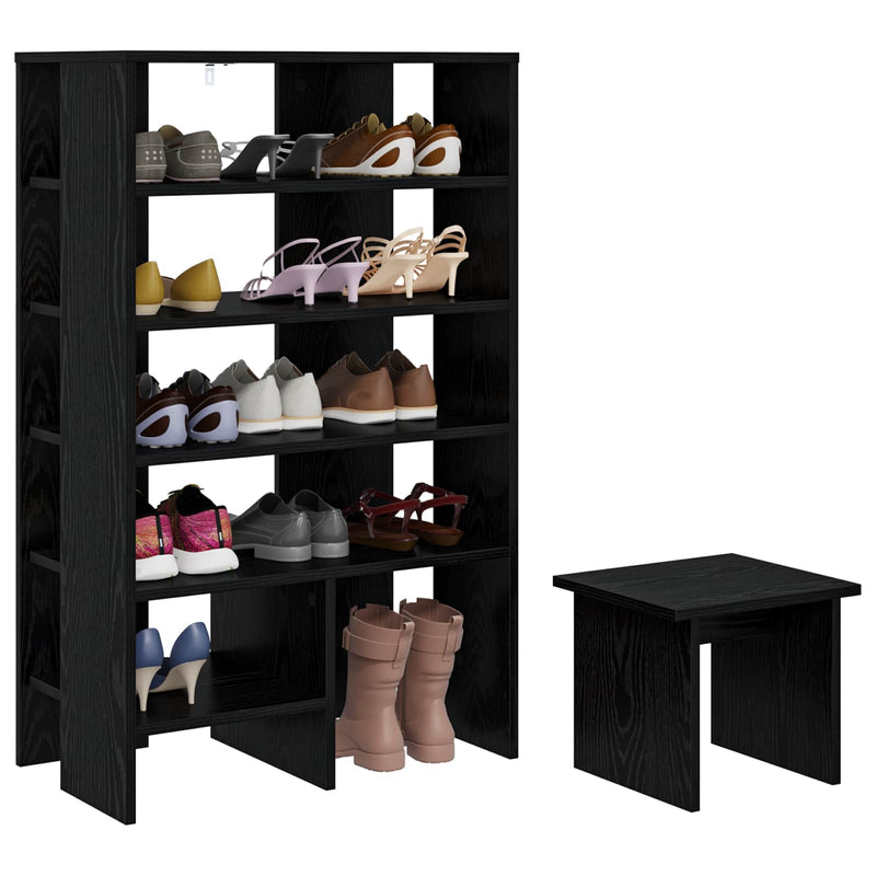 Load image into Gallery viewer, Vidaxl schoenenkast met plank 2 pcs zwart eiken bewerkt hout
