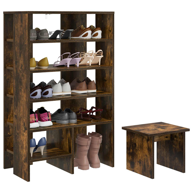 Load image into Gallery viewer, Vidaxl schoenenkast met plank 2 pcs gerookt eiken bewerkt hout
