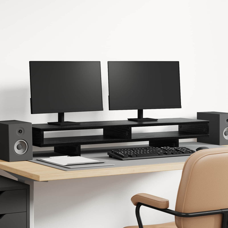 Load image into Gallery viewer, Vidaxl monitor stand met plank zwart 100 x 27 x 15 cm bewerkt hout
