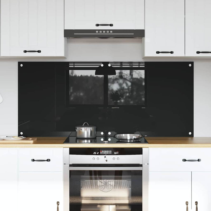 Load image into Gallery viewer, Vidaxl keuken achterwand 2 pcs zwart 70 x 60 cm gehard glas
