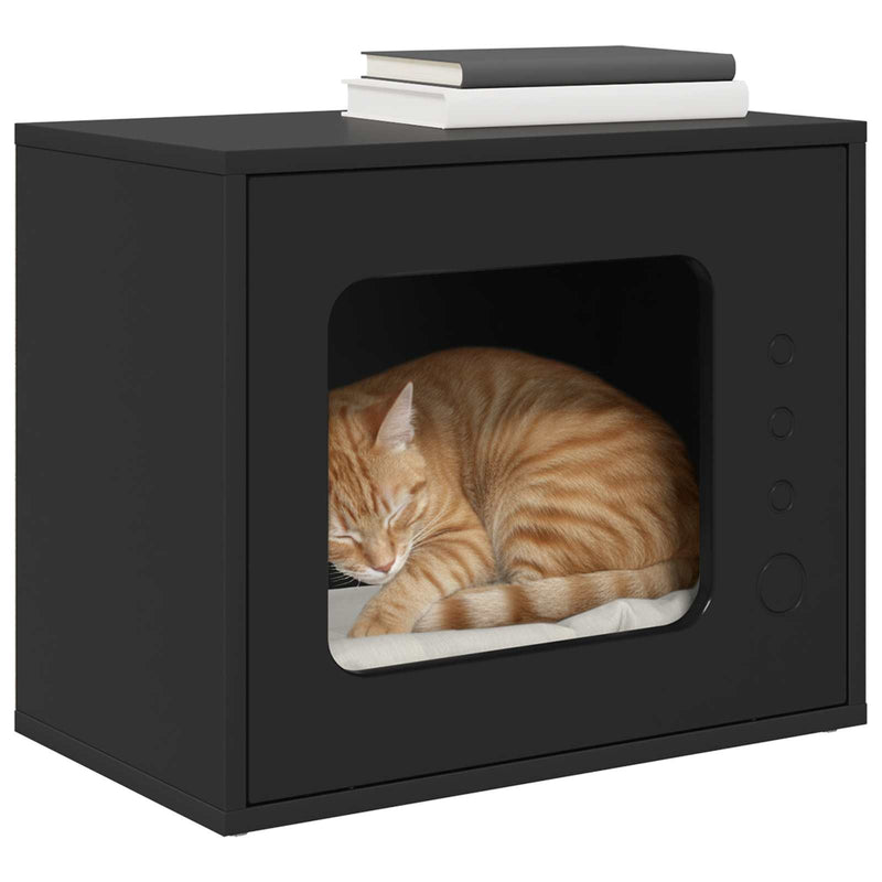Load image into Gallery viewer, Vidaxl kattenhuis zwart 51 x 30 x 42,5 cm bewerkt hout
