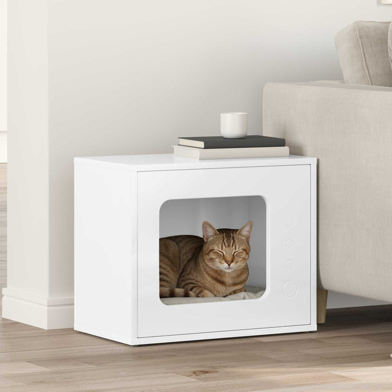Load image into Gallery viewer, Vidaxl kattenhuis glanzend wit 51 x 30 x 42,5 cm bewerkt hout
