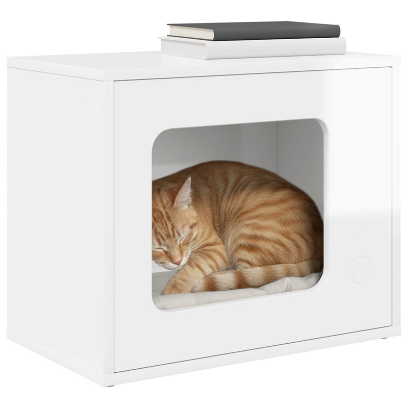 Load image into Gallery viewer, Vidaxl kattenhuis glanzend wit 51 x 30 x 42,5 cm bewerkt hout
