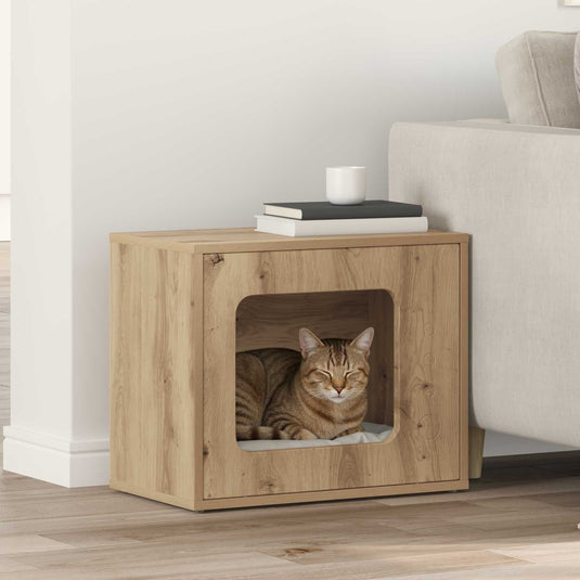 Vidaxl kattenhuis ambachtelijk eiken 51 x 30 x 42,5 cm bewerkt hout
