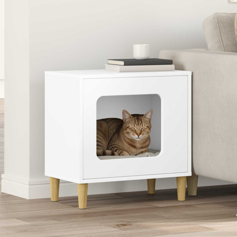 Load image into Gallery viewer, Vidaxl kattenhuis wit 51 x 30 x 52 cm bewerkt hout
