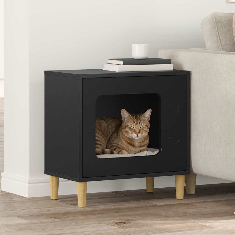 Load image into Gallery viewer, Vidaxl kattenhuis zwart 51 x 30 x 52 cm bewerkt hout
