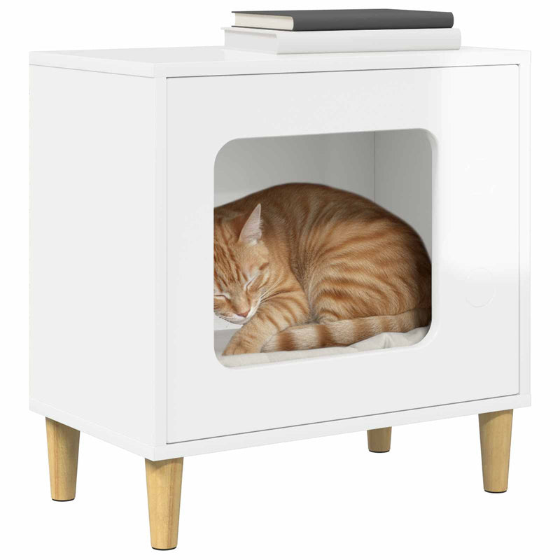 Load image into Gallery viewer, Vidaxl kattenhuis glanzend wit 51 x 30 x 52 cm bewerkt hout

