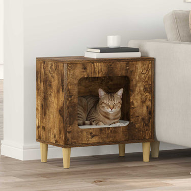 Vidaxl kattenhuis gerookt eiken 51 x 30 x 52 cm bewerkt hout